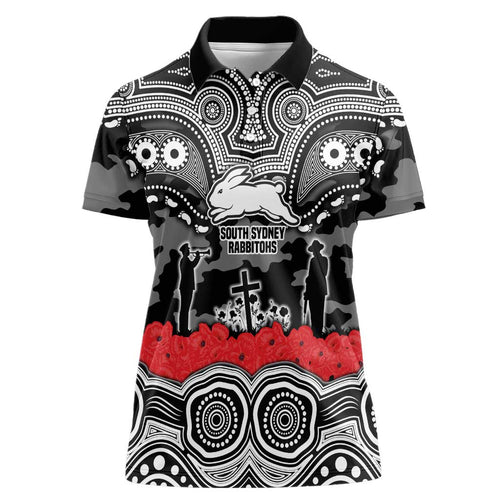 ANZAC Day South Sydney Rabbitohs Women Polo Shirt Military Memorial Aboriginal Indigenous Art