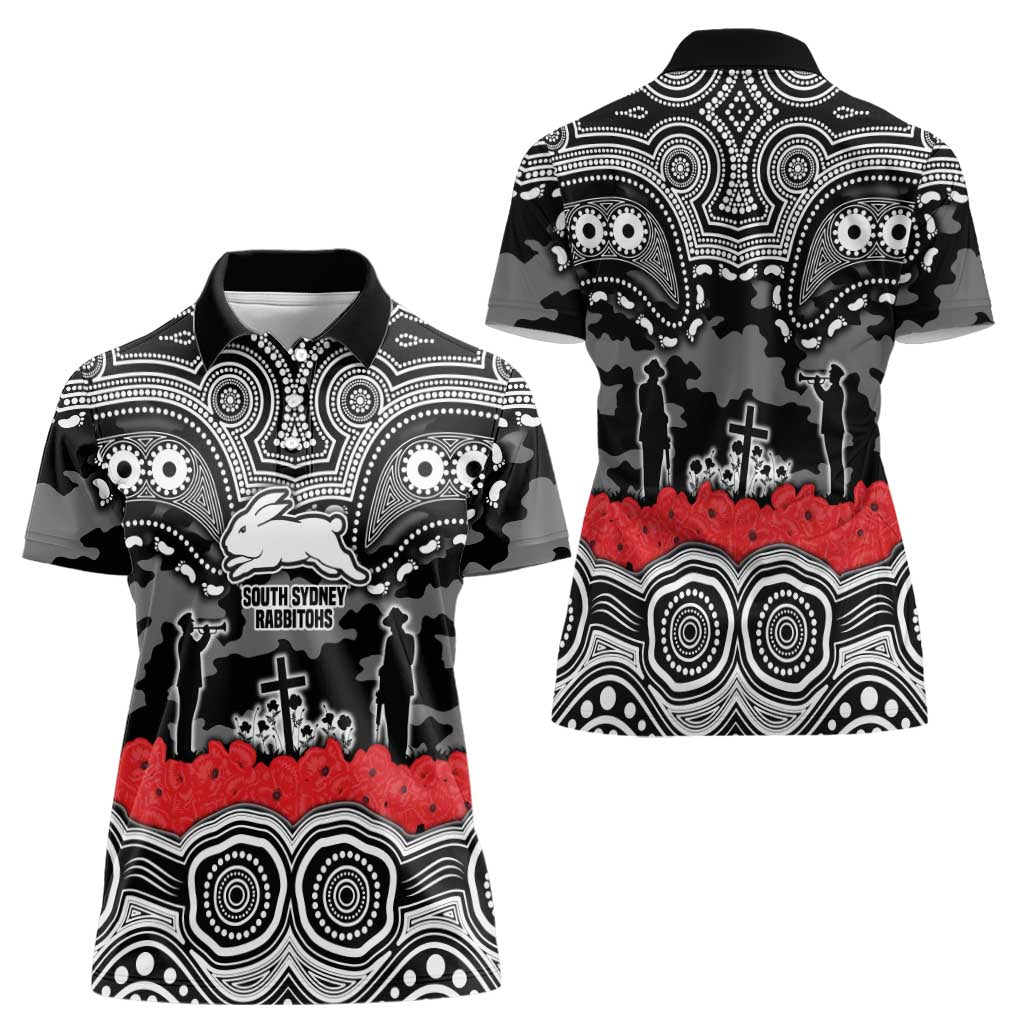 ANZAC Day South Sydney Rabbitohs Women Polo Shirt Military Memorial Aboriginal Indigenous Art