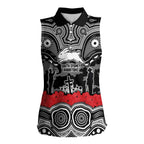 ANZAC Day South Sydney Rabbitohs Women Sleeveless Polo Shirt Military Memorial Aboriginal Indigenous Art