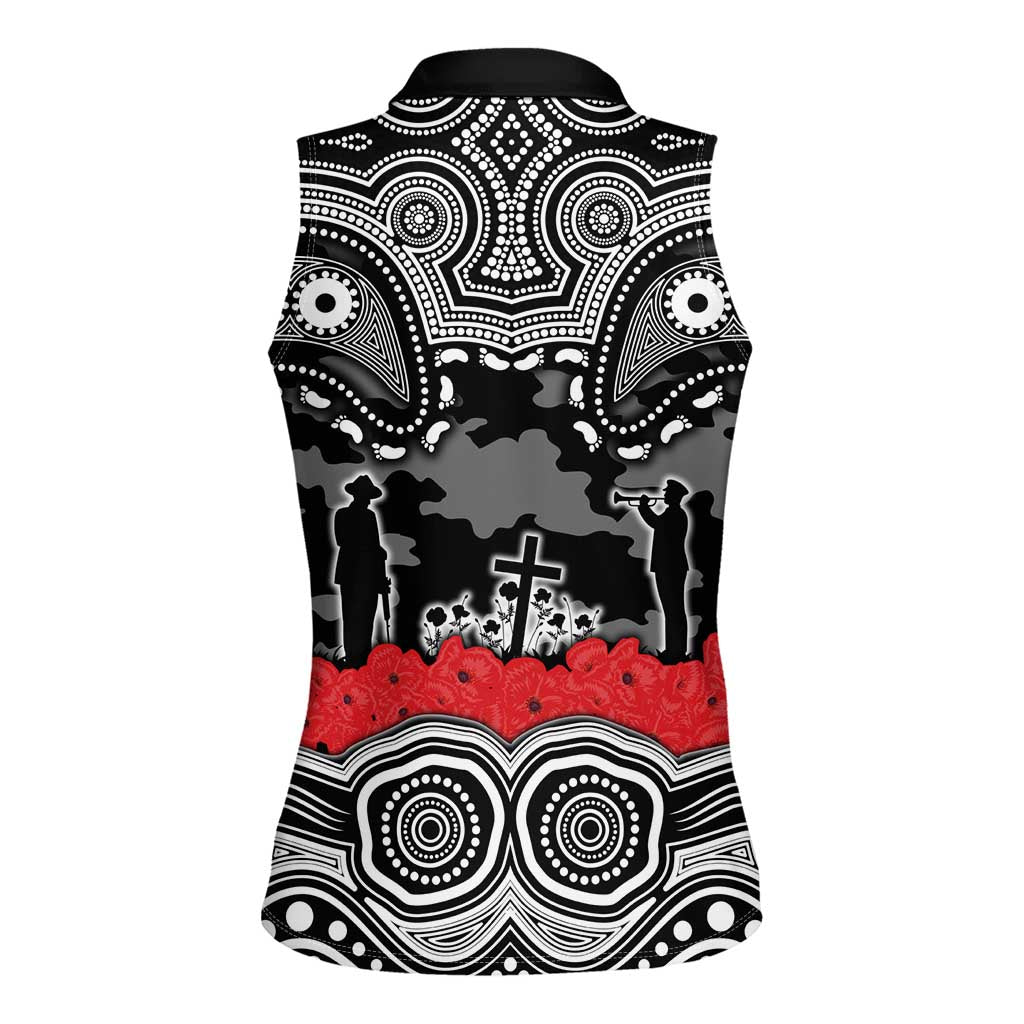 ANZAC Day South Sydney Rabbitohs Women Sleeveless Polo Shirt Military Memorial Aboriginal Indigenous Art