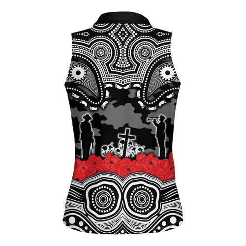 ANZAC Day South Sydney Rabbitohs Women Sleeveless Polo Shirt Military Memorial Aboriginal Indigenous Art
