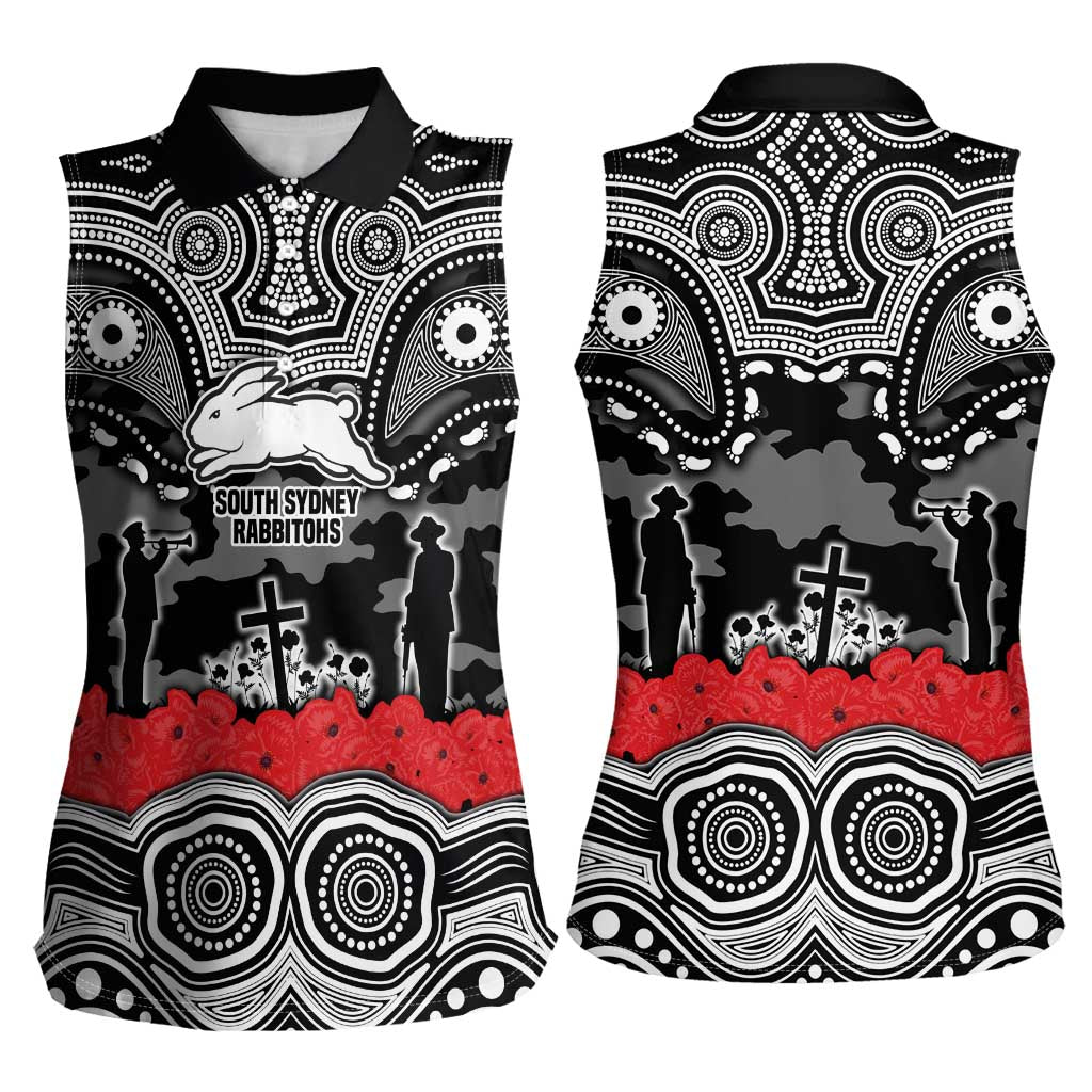 ANZAC Day South Sydney Rabbitohs Women Sleeveless Polo Shirt Military Memorial Aboriginal Indigenous Art