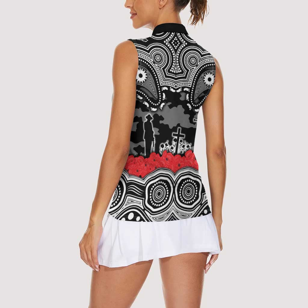 ANZAC Day South Sydney Rabbitohs Women Sleeveless Polo Shirt Military Memorial Aboriginal Indigenous Art