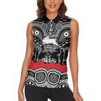 ANZAC Day South Sydney Rabbitohs Women Sleeveless Polo Shirt Military Memorial Aboriginal Indigenous Art