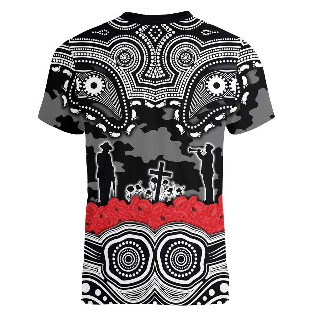 ANZAC Day South Sydney Rabbitohs Women V-Neck T-Shirt Military Memorial Aboriginal Indigenous Art