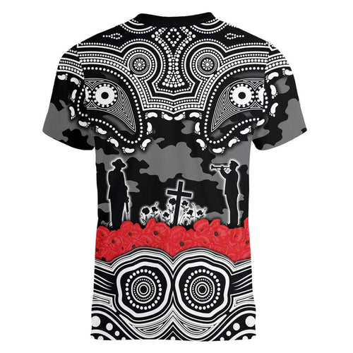 ANZAC Day South Sydney Rabbitohs Women V-Neck T-Shirt Military Memorial Aboriginal Indigenous Art
