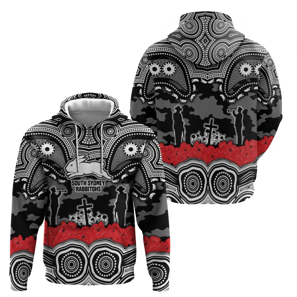 ANZAC Day South Sydney Rabbitohs Zip Hoodie Military Memorial Aboriginal Indigenous Art