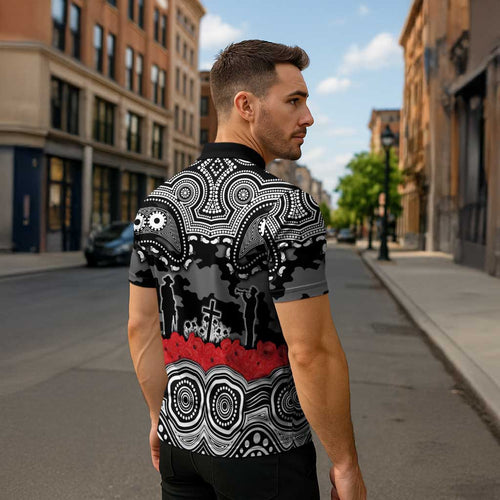 ANZAC Day South Sydney Rabbitohs Zipper Polo Shirt Military Memorial Aboriginal Indigenous Art