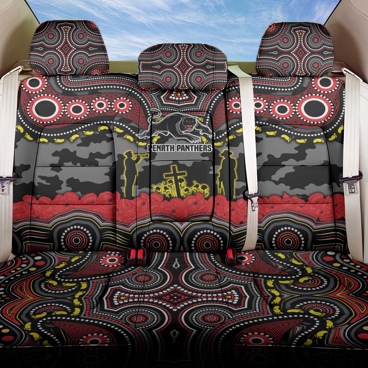 ANZAC Day Penrith Panthers Back Car Seat Cover Military Memorial Aboriginal Indigenous Art