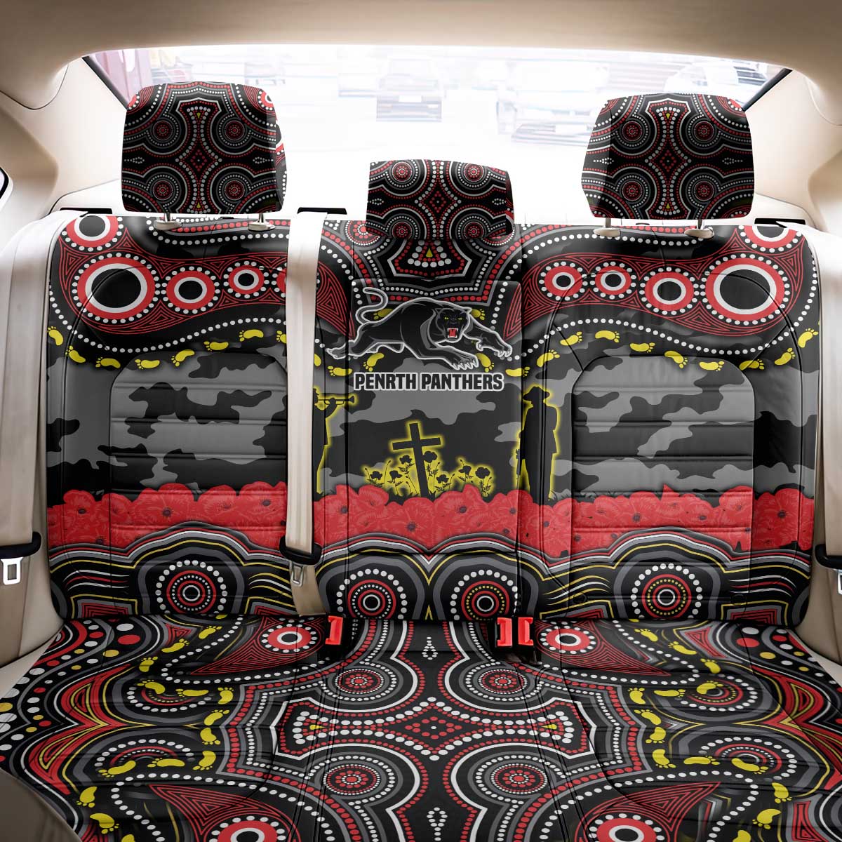 ANZAC Day Penrith Panthers Back Car Seat Cover Military Memorial Aboriginal Indigenous Art