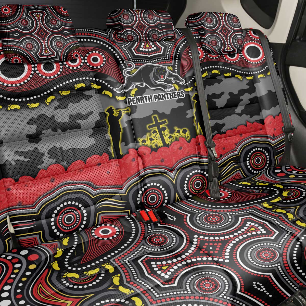 ANZAC Day Penrith Panthers Back Car Seat Cover Military Memorial Aboriginal Indigenous Art