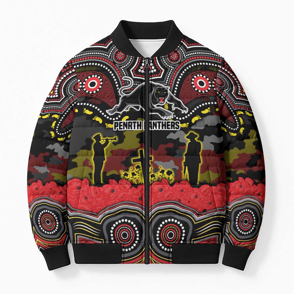 ANZAC Day Penrith Panthers Bomber Puffer Jacket Military Memorial Aboriginal Indigenous Art
