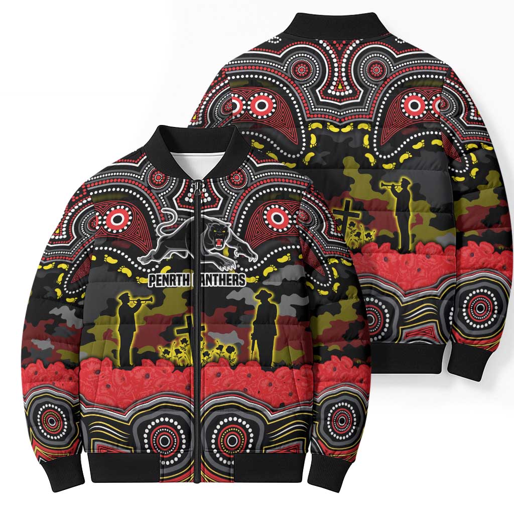 ANZAC Day Penrith Panthers Bomber Puffer Jacket Military Memorial Aboriginal Indigenous Art