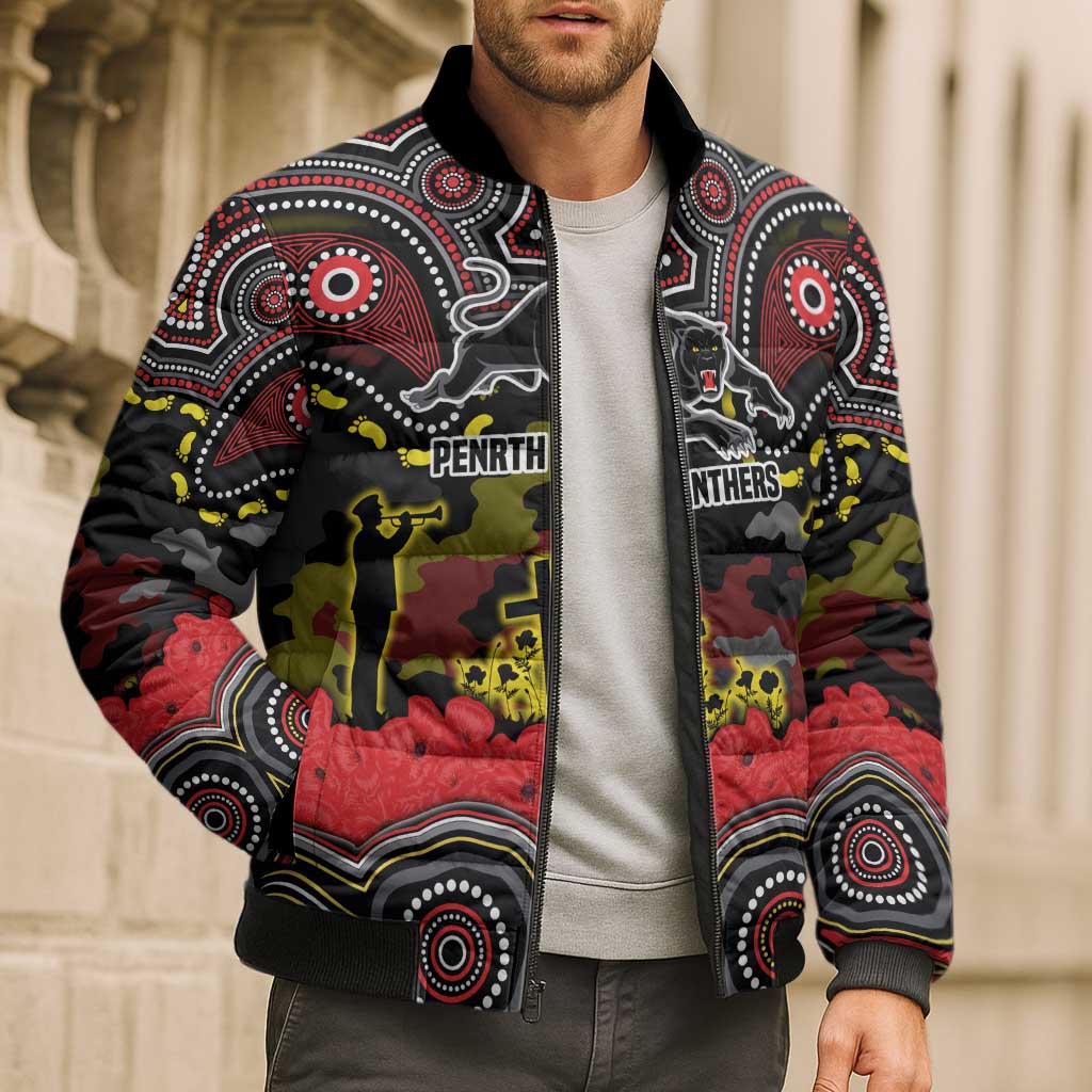 ANZAC Day Penrith Panthers Bomber Puffer Jacket Military Memorial Aboriginal Indigenous Art