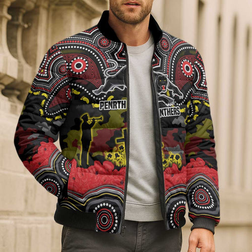ANZAC Day Penrith Panthers Bomber Puffer Jacket Military Memorial Aboriginal Indigenous Art