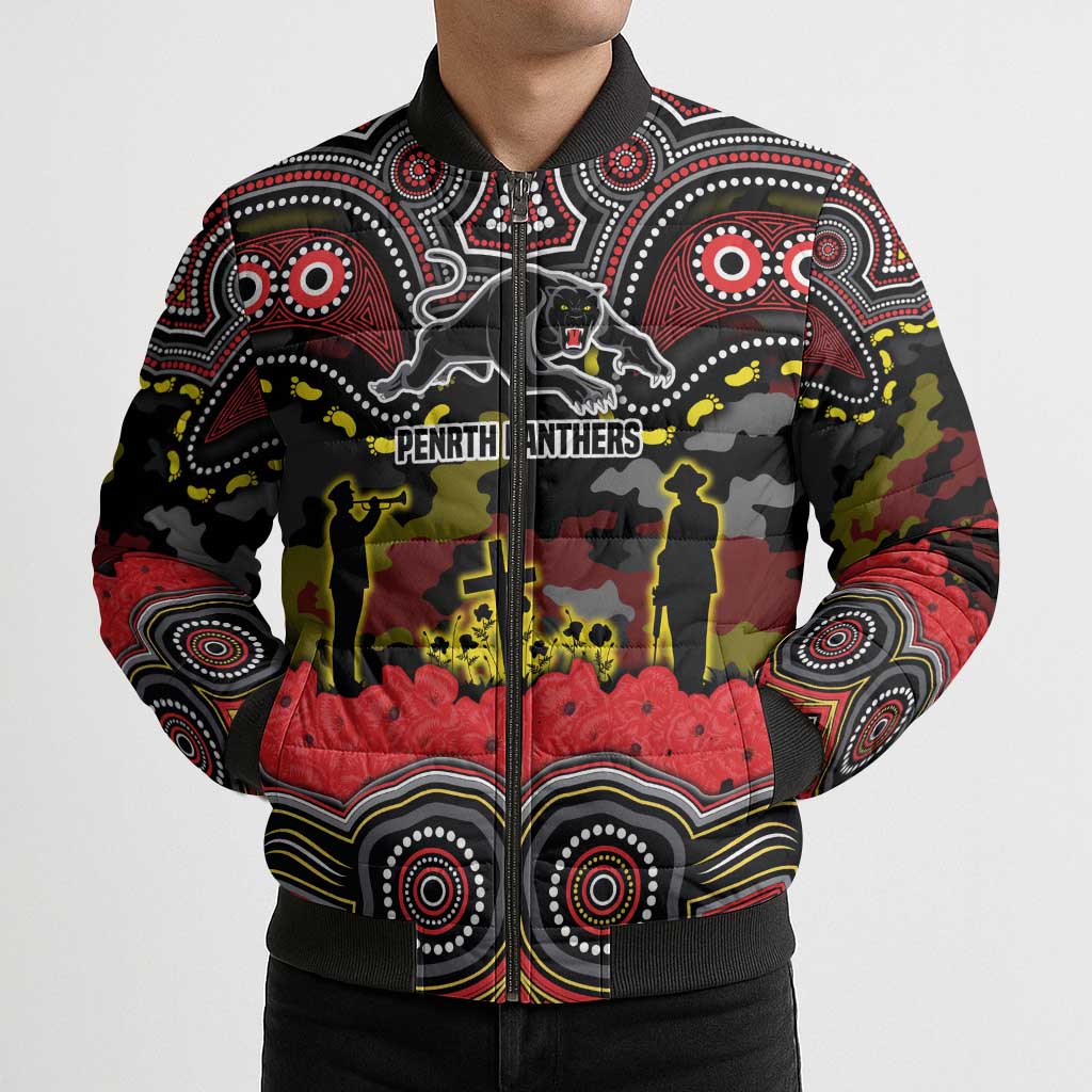 ANZAC Day Penrith Panthers Bomber Puffer Jacket Military Memorial Aboriginal Indigenous Art