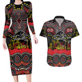ANZAC Day Penrith Panthers Couples Matching Long Sleeve Bodycon Dress and Hawaiian Shirt Military Memorial Aboriginal Indigenous Art