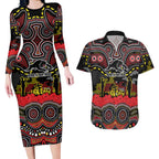 ANZAC Day Penrith Panthers Couples Matching Long Sleeve Bodycon Dress and Hawaiian Shirt Military Memorial Aboriginal Indigenous Art
