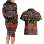 ANZAC Day Penrith Panthers Couples Matching Long Sleeve Bodycon Dress and Hawaiian Shirt Military Memorial Aboriginal Indigenous Art