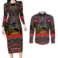 ANZAC Day Penrith Panthers Couples Matching Long Sleeve Bodycon Dress and Long Sleeve Button Shirt Military Memorial Aboriginal Indigenous Art