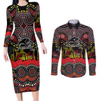 ANZAC Day Penrith Panthers Couples Matching Long Sleeve Bodycon Dress and Long Sleeve Button Shirt Military Memorial Aboriginal Indigenous Art