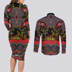 ANZAC Day Penrith Panthers Couples Matching Long Sleeve Bodycon Dress and Long Sleeve Button Shirt Military Memorial Aboriginal Indigenous Art