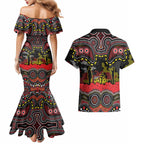 ANZAC Day Penrith Panthers Couples Matching Mermaid Dress and Hawaiian Shirt Military Memorial Aboriginal Indigenous Art