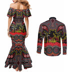 ANZAC Day Penrith Panthers Couples Matching Mermaid Dress and Long Sleeve Button Shirt Military Memorial Aboriginal Indigenous Art