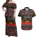 ANZAC Day Penrith Panthers Couples Matching Off Shoulder Maxi Dress and Hawaiian Shirt Military Memorial Aboriginal Indigenous Art
