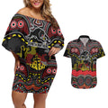 ANZAC Day Penrith Panthers Couples Matching Off Shoulder Short Dress and Hawaiian Shirt Military Memorial Aboriginal Indigenous Art