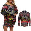 ANZAC Day Penrith Panthers Couples Matching Off Shoulder Short Dress and Long Sleeve Button Shirt Military Memorial Aboriginal Indigenous Art