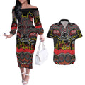ANZAC Day Penrith Panthers Couples Matching Off The Shoulder Long Sleeve Dress and Hawaiian Shirt Military Memorial Aboriginal Indigenous Art