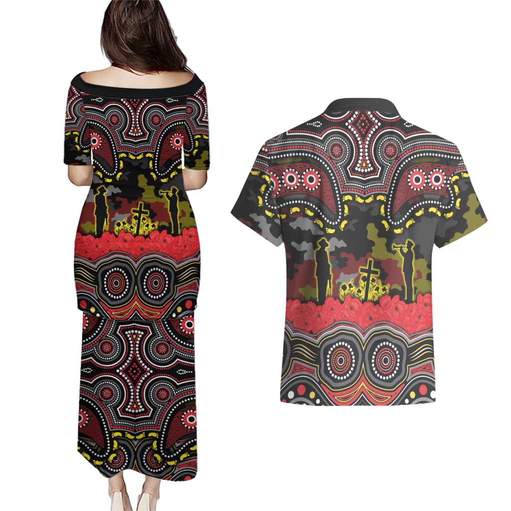 ANZAC Day Penrith Panthers Couples Matching Puletasi and Hawaiian Shirt Military Memorial Aboriginal Indigenous Art