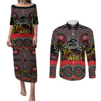 ANZAC Day Penrith Panthers Couples Matching Puletasi and Long Sleeve Button Shirt Military Memorial Aboriginal Indigenous Art