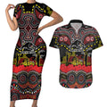 ANZAC Day Penrith Panthers Couples Matching Short Sleeve Bodycon Dress and Hawaiian Shirt Military Memorial Aboriginal Indigenous Art