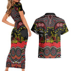ANZAC Day Penrith Panthers Couples Matching Short Sleeve Bodycon Dress and Hawaiian Shirt Military Memorial Aboriginal Indigenous Art