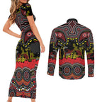 ANZAC Day Penrith Panthers Couples Matching Short Sleeve Bodycon Dress and Long Sleeve Button Shirt Military Memorial Aboriginal Indigenous Art