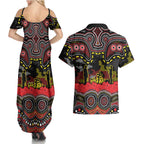 ANZAC Day Penrith Panthers Couples Matching Summer Maxi Dress and Hawaiian Shirt Military Memorial Aboriginal Indigenous Art