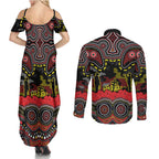 ANZAC Day Penrith Panthers Couples Matching Summer Maxi Dress and Long Sleeve Button Shirt Military Memorial Aboriginal Indigenous Art