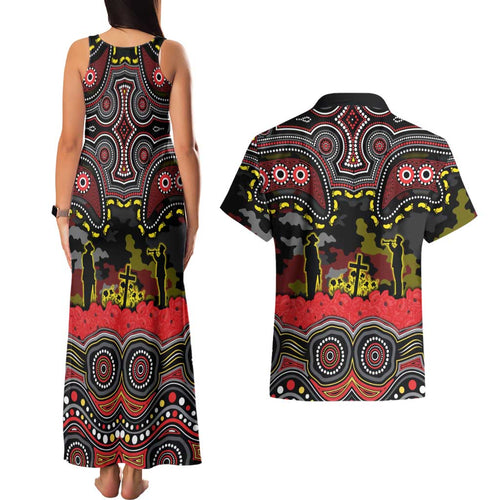 ANZAC Day Penrith Panthers Couples Matching Tank Maxi Dress and Hawaiian Shirt Military Memorial Aboriginal Indigenous Art