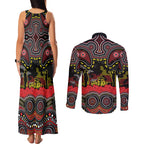 ANZAC Day Penrith Panthers Couples Matching Tank Maxi Dress and Long Sleeve Button Shirt Military Memorial Aboriginal Indigenous Art