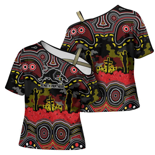 ANZAC Day Penrith Panthers Cross Shoulder Shirt Military Memorial Aboriginal Indigenous Art