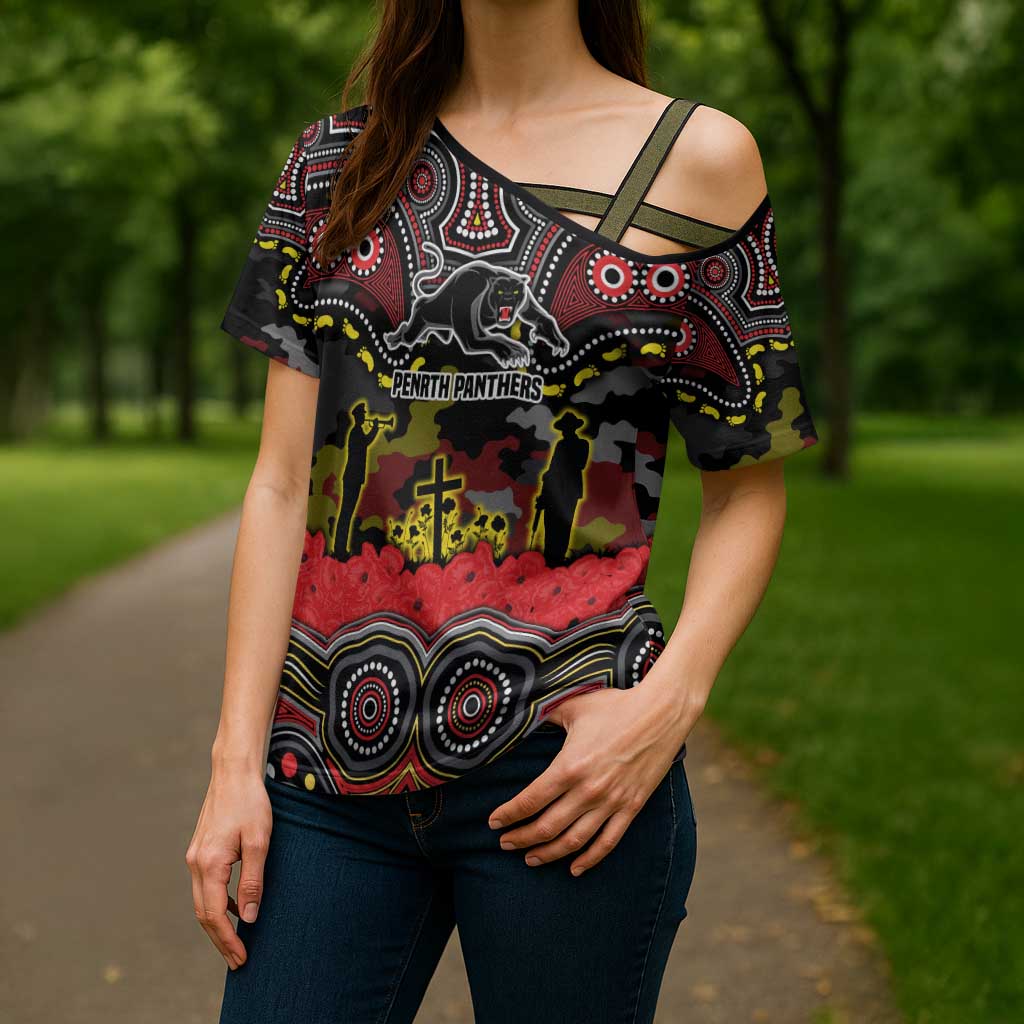 ANZAC Day Penrith Panthers Cross Shoulder Shirt Military Memorial Aboriginal Indigenous Art