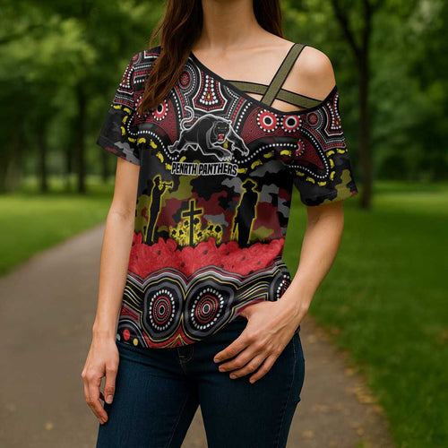 ANZAC Day Penrith Panthers Cross Shoulder Shirt Military Memorial Aboriginal Indigenous Art