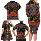 ANZAC Day Penrith Panthers Family Matching Long Sleeve Bodycon Dress and Hawaiian Shirt Military Memorial Aboriginal Indigenous Art
