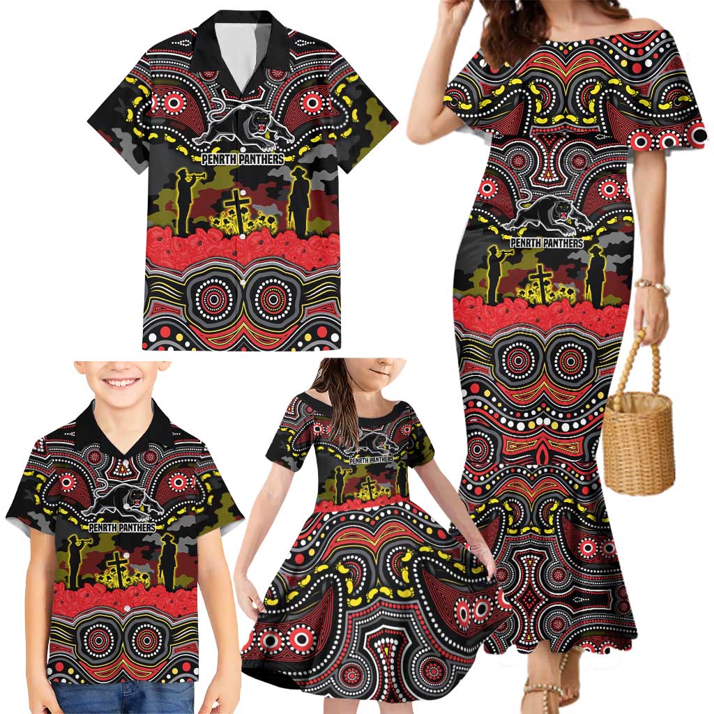 ANZAC Day Penrith Panthers Family Matching Mermaid Dress and Hawaiian Shirt Military Memorial Aboriginal Indigenous Art