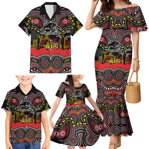 ANZAC Day Penrith Panthers Family Matching Mermaid Dress and Hawaiian Shirt Military Memorial Aboriginal Indigenous Art