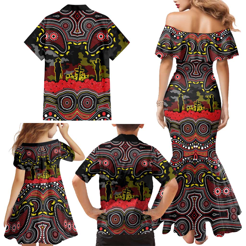 ANZAC Day Penrith Panthers Family Matching Mermaid Dress and Hawaiian Shirt Military Memorial Aboriginal Indigenous Art