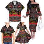 ANZAC Day Penrith Panthers Family Matching Off The Shoulder Long Sleeve Dress and Hawaiian Shirt Military Memorial Aboriginal Indigenous Art