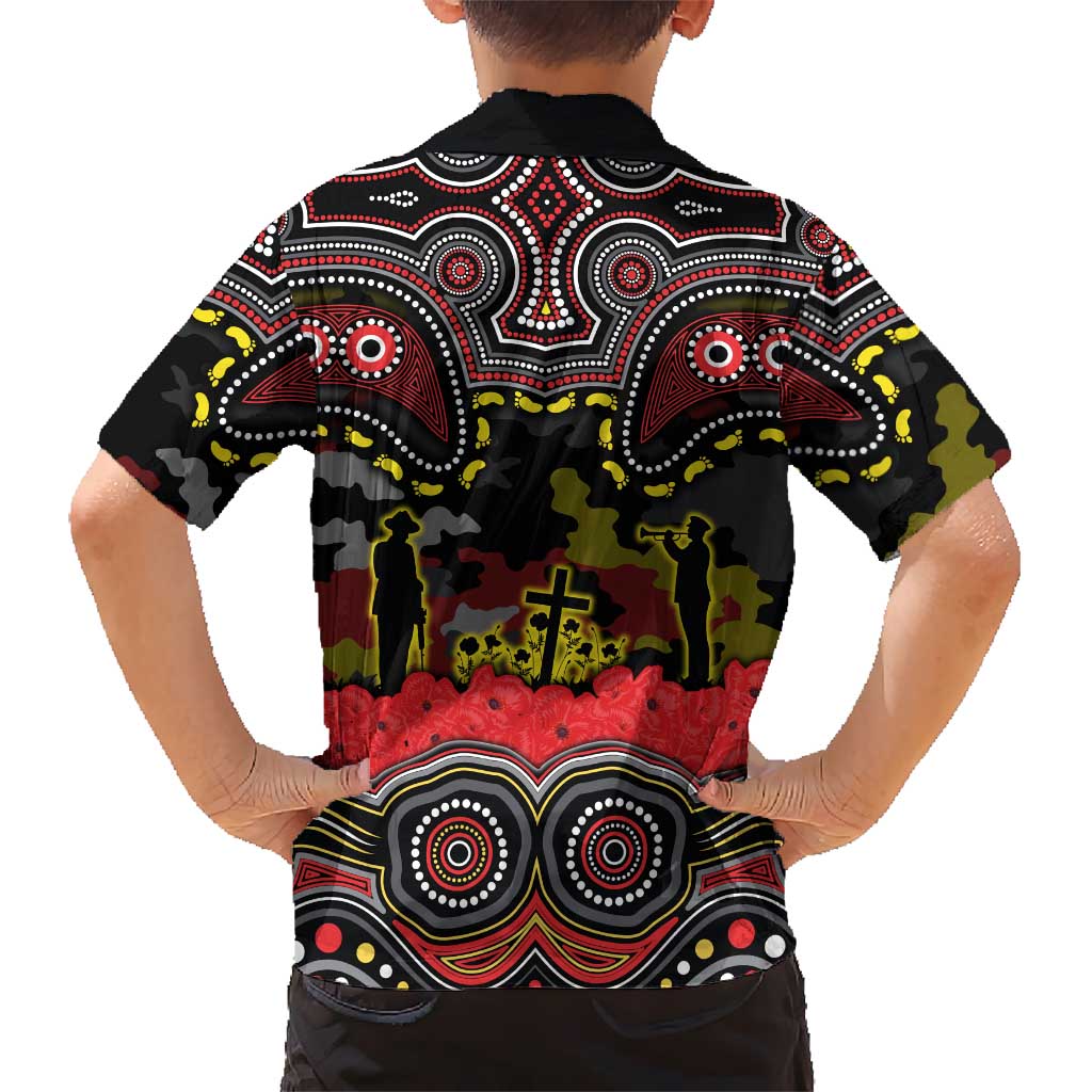 ANZAC Day Penrith Panthers Family Matching Off The Shoulder Long Sleeve Dress and Hawaiian Shirt Military Memorial Aboriginal Indigenous Art